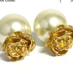 D*ior Elegant Gold Rose Pearl Earrings